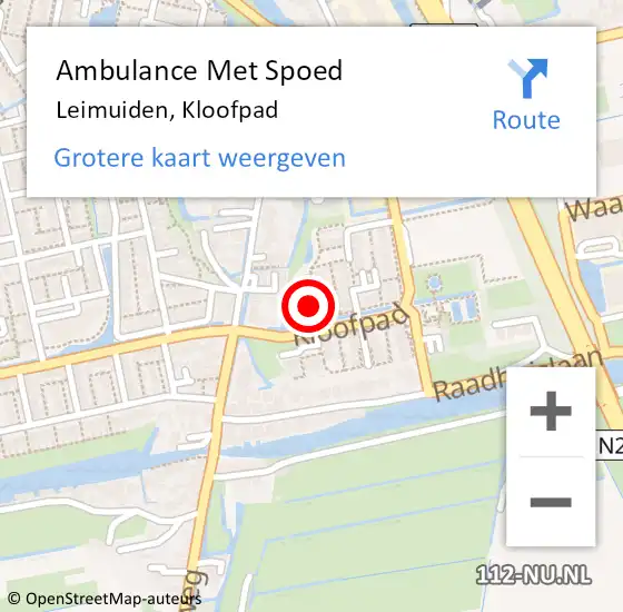 Locatie op kaart van de 112 melding: Ambulance Met Spoed Naar Leimuiden, Kloofpad op 7 februari 2018 16:32