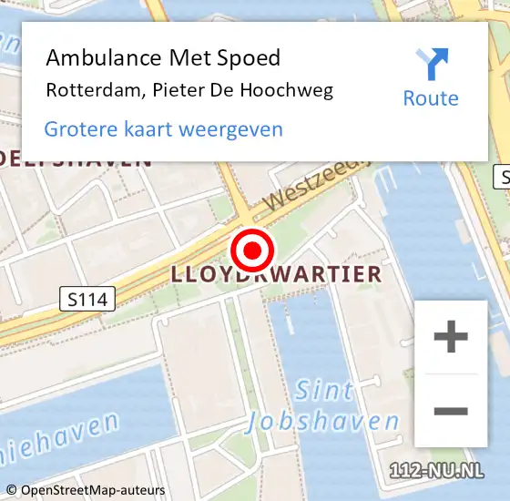 Locatie op kaart van de 112 melding: Ambulance Met Spoed Naar Rotterdam, Pieter de Hoochweg op 7 februari 2018 18:14