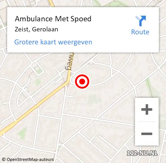 Locatie op kaart van de 112 melding: Ambulance Met Spoed Naar Zeist, Gerolaan op 7 februari 2018 19:57