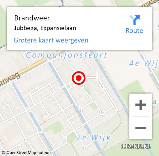 Locatie op kaart van de 112 melding: Brandweer Jubbega, Expansielaan op 7 februari 2018 22:14
