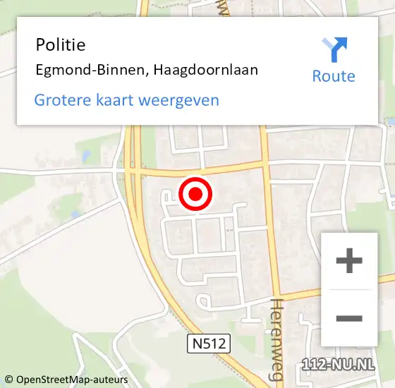 Locatie op kaart van de 112 melding: Politie Egmond-Binnen, Haagdoornlaan op 8 februari 2018 08:31