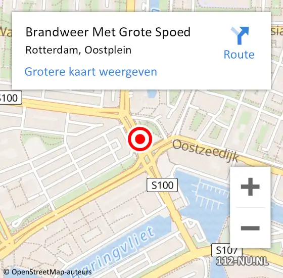 Locatie op kaart van de 112 melding: Brandweer Met Grote Spoed Naar Rotterdam, Oostplein op 8 februari 2018 12:43