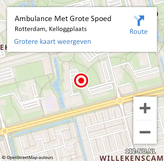Locatie op kaart van de 112 melding: Ambulance Met Grote Spoed Naar Rotterdam, Kelloggplaats op 9 februari 2018 00:42