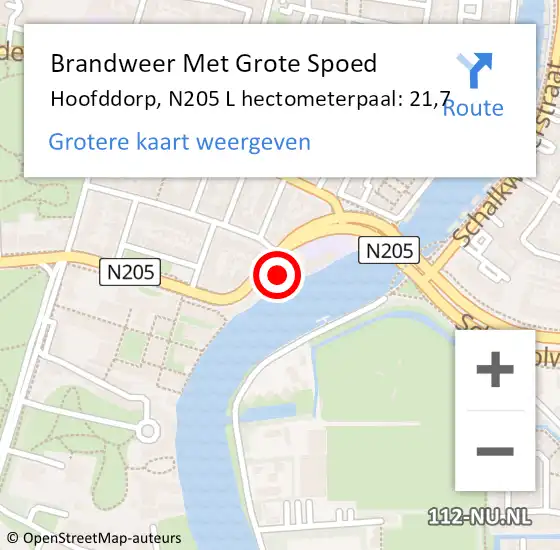 Locatie op kaart van de 112 melding: Brandweer Met Grote Spoed Naar Hoofddorp, N205 L hectometerpaal: 21,7 op 9 februari 2018 06:21
