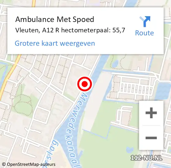 Locatie op kaart van de 112 melding: Ambulance Met Spoed Naar Vleuten, A12 R hectometerpaal: 55,7 op 9 februari 2018 06:58