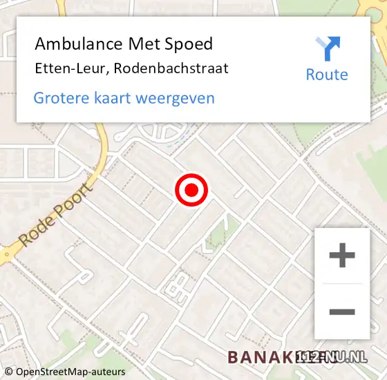 Locatie op kaart van de 112 melding: Ambulance Met Spoed Naar Etten-Leur, Rodenbachstraat op 9 februari 2018 08:18