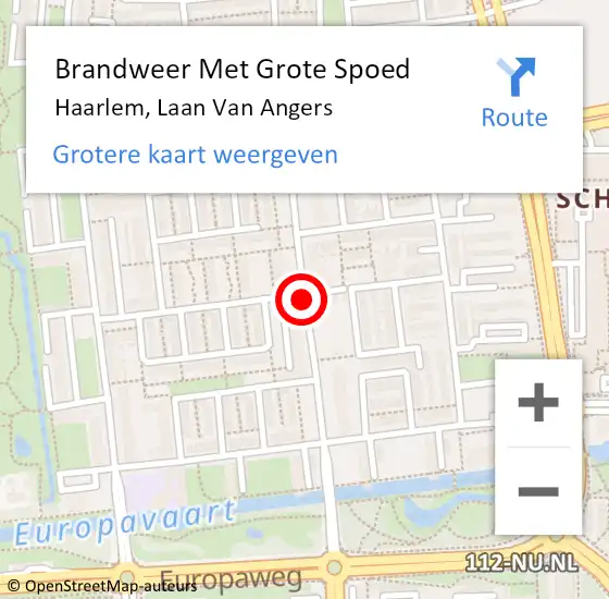 Locatie op kaart van de 112 melding: Brandweer Met Grote Spoed Naar Haarlem, Laan Van Angers op 9 februari 2018 08:29