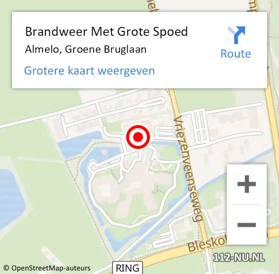 Locatie op kaart van de 112 melding: Brandweer Met Grote Spoed Naar Almelo, Groene Bruglaan op 9 februari 2018 08:36