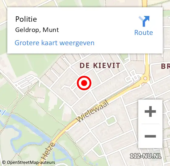 Locatie op kaart van de 112 melding: Politie Geldrop, Munt op 9 februari 2018 08:39