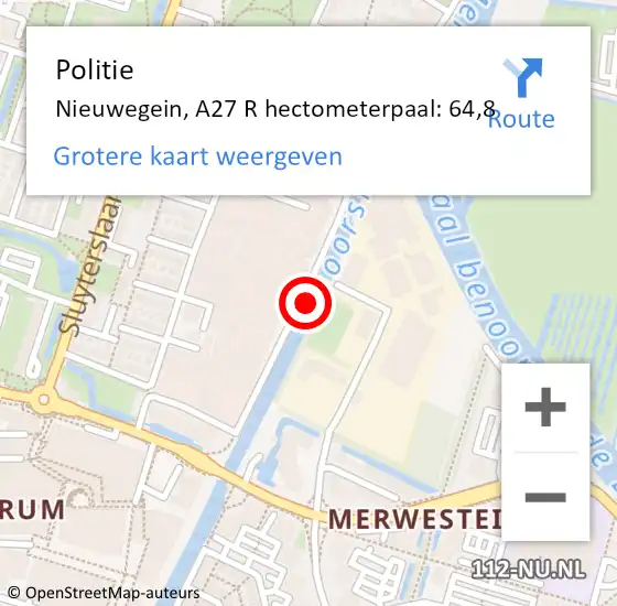 Locatie op kaart van de 112 melding: Politie Nieuwegein, A27 R hectometerpaal: 64,8 op 9 februari 2018 09:55