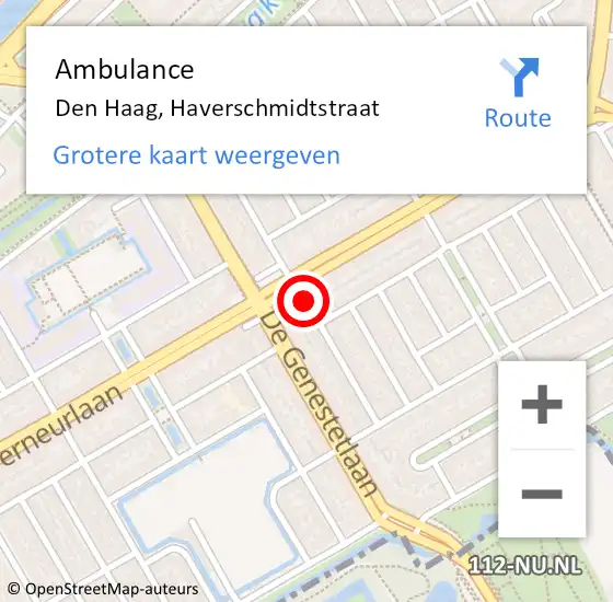 Locatie op kaart van de 112 melding: Ambulance Den Haag, Haverschmidtstraat op 9 februari 2018 10:01