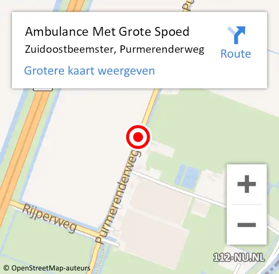 Locatie op kaart van de 112 melding: Ambulance Met Grote Spoed Naar Zuidoostbeemster, Purmerenderweg op 9 februari 2018 10:55