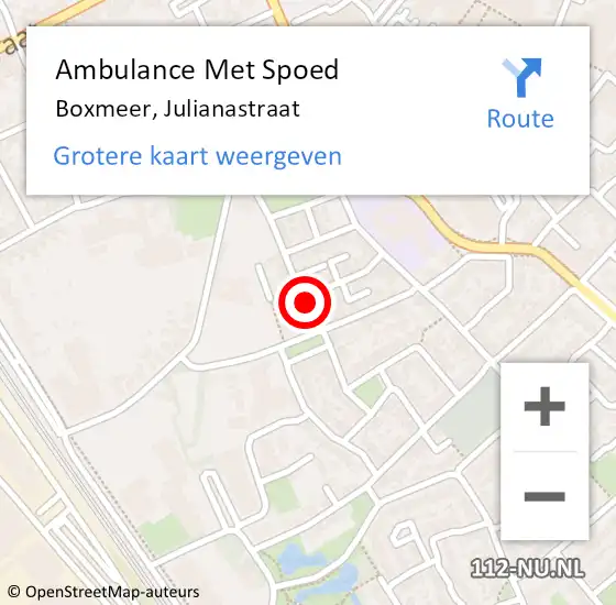 Locatie op kaart van de 112 melding: Ambulance Met Spoed Naar Boxmeer, Julianastraat op 9 februari 2018 13:45