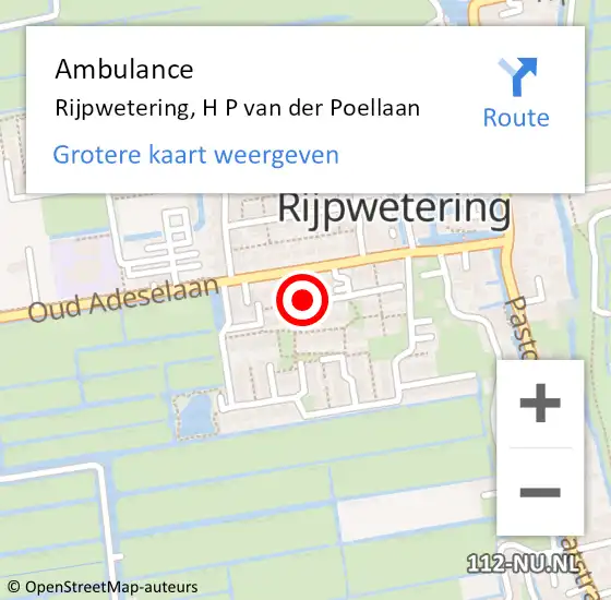 Locatie op kaart van de 112 melding: Ambulance Rijpwetering, H P van der Poellaan op 9 februari 2018 13:59