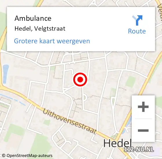 Locatie op kaart van de 112 melding: Ambulance Hedel, Velgtstraat op 9 februari 2018 14:33