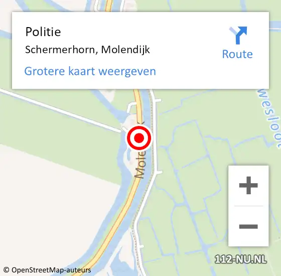 Locatie op kaart van de 112 melding: Politie Schermerhorn, Molendijk op 9 februari 2018 16:57