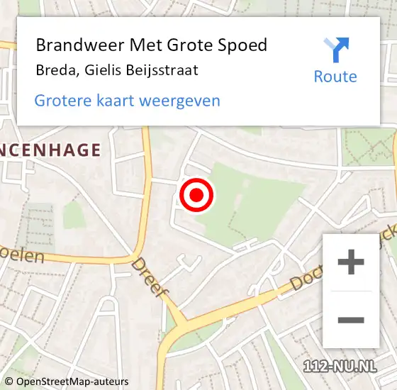Locatie op kaart van de 112 melding: Brandweer Met Grote Spoed Naar Breda, Gielis Beijsstraat op 9 februari 2018 17:54