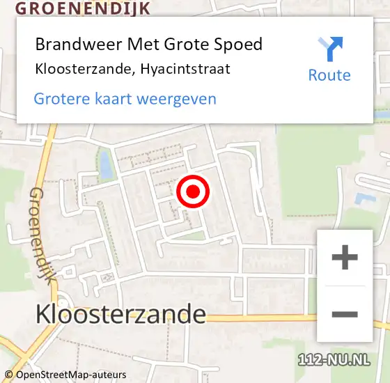 Locatie op kaart van de 112 melding: Brandweer Met Grote Spoed Naar Kloosterzande, Hyacintstraat op 9 februari 2018 18:47