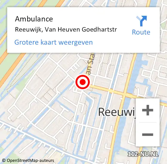 Locatie op kaart van de 112 melding: Ambulance Reeuwijk, Van Heuven Goedhartstr op 10 februari 2018 10:13
