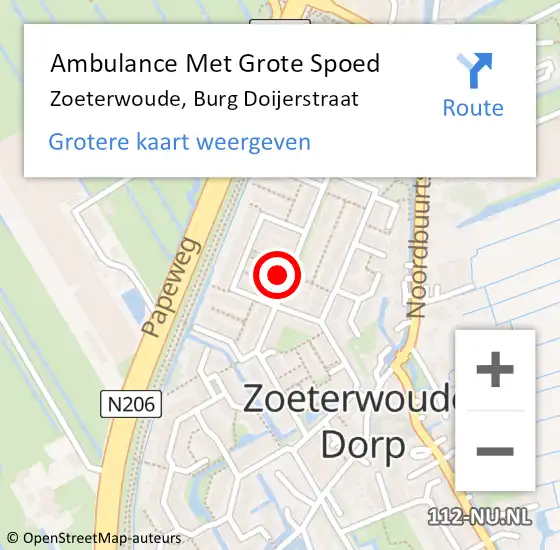 Locatie op kaart van de 112 melding: Ambulance Met Grote Spoed Naar Zoeterwoude, Burg Doijerstraat op 10 februari 2018 14:28