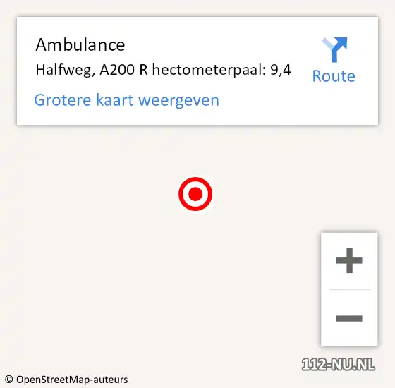 Locatie op kaart van de 112 melding: Ambulance Halfweg, A200 R hectometerpaal: 9,4 op 10 februari 2018 15:36