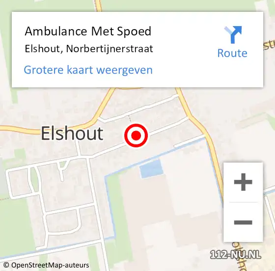 Locatie op kaart van de 112 melding: Ambulance Met Spoed Naar Elshout, Norbertijnerstraat op 10 februari 2018 18:32