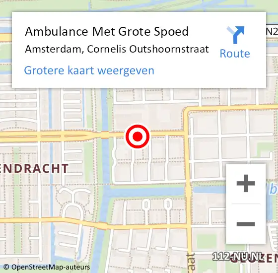 Locatie op kaart van de 112 melding: Ambulance Met Grote Spoed Naar Amsterdam, Cornelis Outshoornstraat op 10 februari 2018 18:37