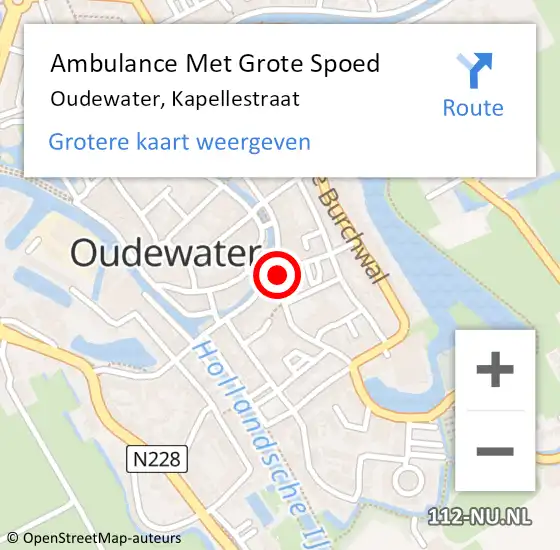 Locatie op kaart van de 112 melding: Ambulance Met Grote Spoed Naar Oudewater, Kapellestraat op 10 februari 2018 23:35