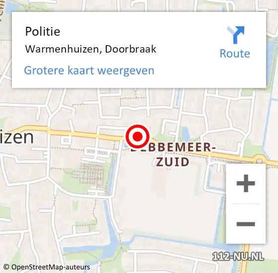Locatie op kaart van de 112 melding: Politie Warmenhuizen, Doorbraak op 11 februari 2018 03:35