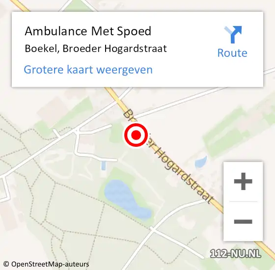 Locatie op kaart van de 112 melding: Ambulance Met Spoed Naar Boekel, Broeder Hogardstraat op 11 februari 2018 10:24