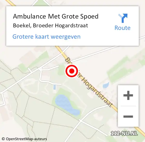 Locatie op kaart van de 112 melding: Ambulance Met Grote Spoed Naar Boekel, Broeder Hogardstraat op 11 februari 2018 10:28