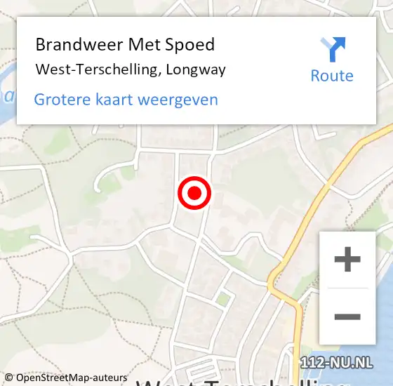 Locatie op kaart van de 112 melding: Brandweer Met Spoed Naar West-Terschelling, Longway op 11 februari 2018 10:36