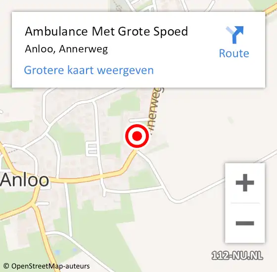 Locatie op kaart van de 112 melding: Ambulance Met Grote Spoed Naar Anloo, Annerweg op 11 februari 2018 13:13