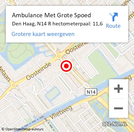 Locatie op kaart van de 112 melding: Ambulance Met Grote Spoed Naar Den Haag, N14 R hectometerpaal: 11,6 op 11 februari 2018 15:42