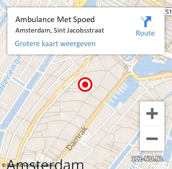 Locatie op kaart van de 112 melding: Ambulance Met Spoed Naar Amsterdam, Sint Jacobsstraat op 11 februari 2018 21:59