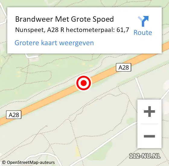 Locatie op kaart van de 112 melding: Brandweer Met Grote Spoed Naar Nunspeet, A28 R hectometerpaal: 61,7 op 11 februari 2018 23:53