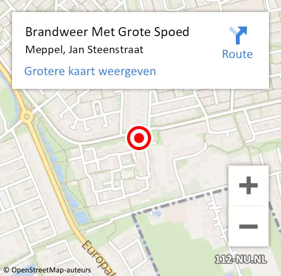 Locatie op kaart van de 112 melding: Brandweer Met Grote Spoed Naar Meppel, Jan Steenstraat op 12 februari 2018 01:54