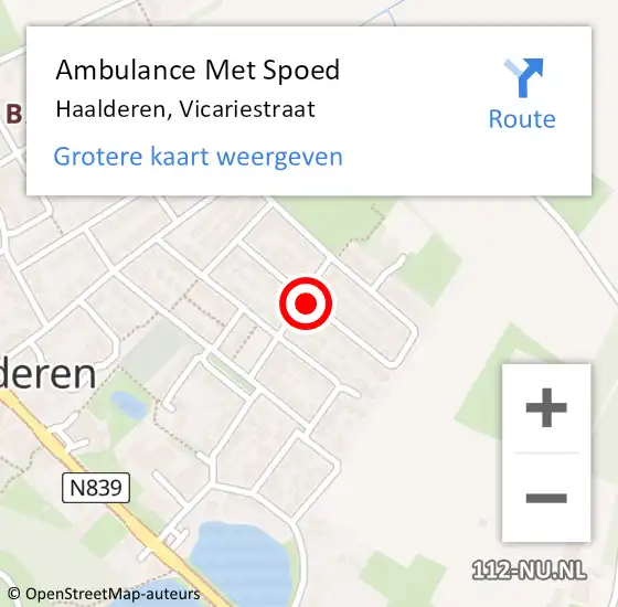 Locatie op kaart van de 112 melding: Ambulance Met Spoed Naar Haalderen, Vicariestraat op 12 februari 2018 08:36