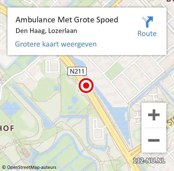 Locatie op kaart van de 112 melding: Ambulance Met Grote Spoed Naar Den Haag, Lozerlaan op 12 februari 2018 12:55