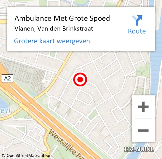 Locatie op kaart van de 112 melding: Ambulance Met Grote Spoed Naar Vianen, Van den Brinkstraat op 12 februari 2018 14:29