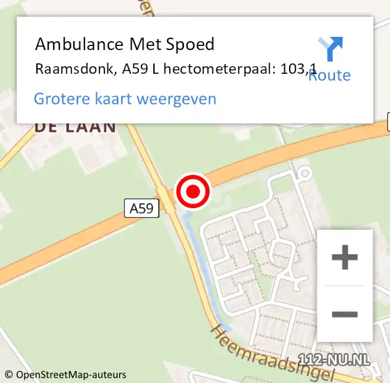 Locatie op kaart van de 112 melding: Ambulance Met Spoed Naar Raamsdonk, A59 L hectometerpaal: 103,1 op 12 februari 2018 17:36