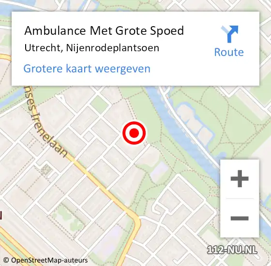 Locatie op kaart van de 112 melding: Ambulance Met Grote Spoed Naar Utrecht, Nijenrodeplantsoen op 12 februari 2018 18:52