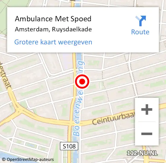 Locatie op kaart van de 112 melding: Ambulance Met Spoed Naar Amsterdam, Ruysdaelkade op 12 februari 2018 19:16