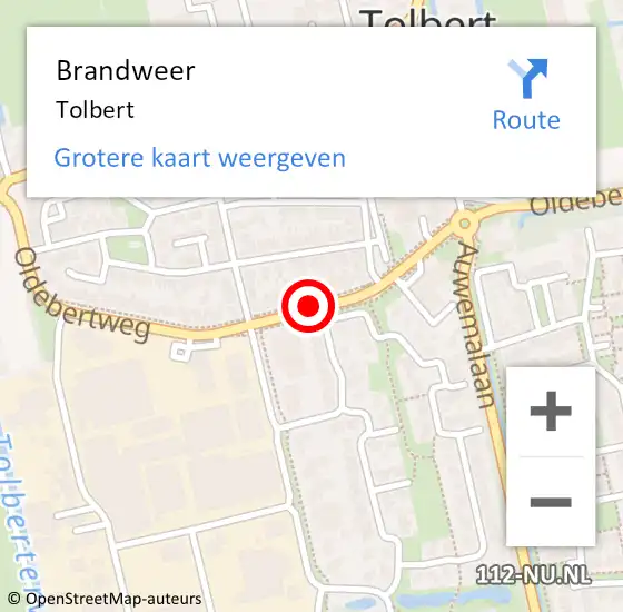 Locatie op kaart van de 112 melding: Brandweer Tolbert op 12 februari 2018 19:29