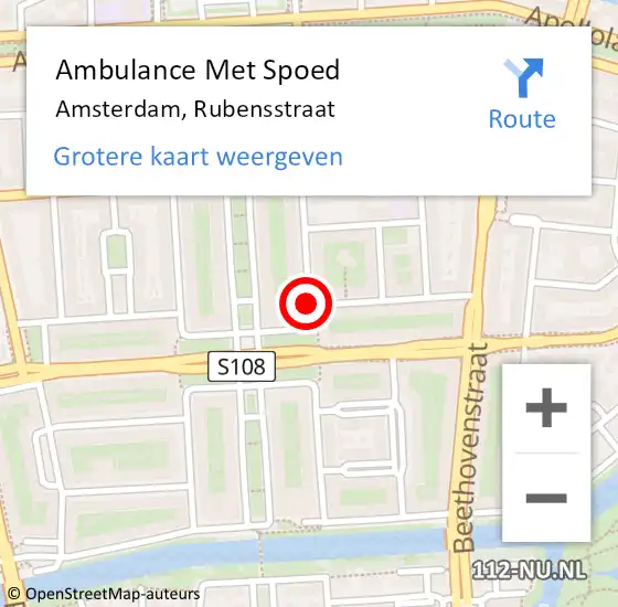 Locatie op kaart van de 112 melding: Ambulance Met Spoed Naar Amsterdam, Rubensstraat op 12 februari 2018 20:29