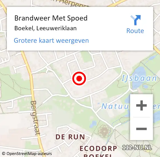 Locatie op kaart van de 112 melding: Brandweer Met Spoed Naar Boekel, Leeuweriklaan op 12 februari 2018 20:33