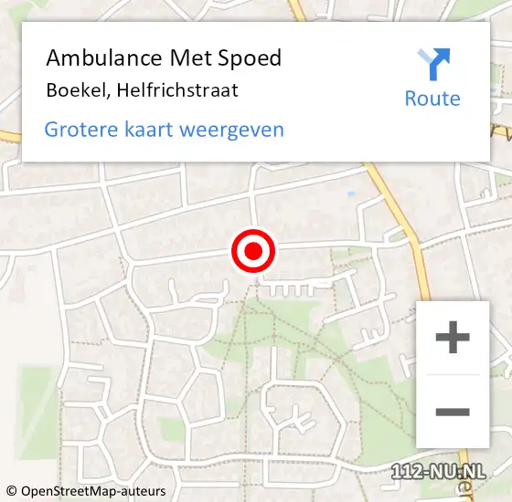 Locatie op kaart van de 112 melding: Ambulance Met Spoed Naar Boekel, Helfrichstraat op 12 februari 2018 21:51