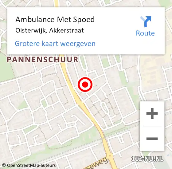 Locatie op kaart van de 112 melding: Ambulance Met Spoed Naar Oisterwijk, Akkerstraat op 12 februari 2018 22:35