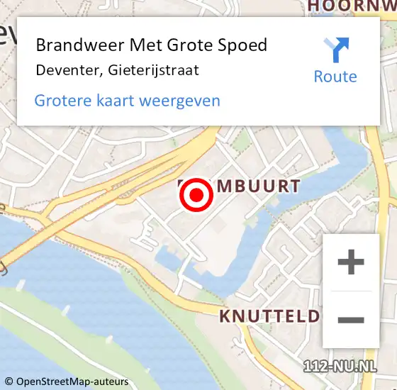 Locatie op kaart van de 112 melding: Brandweer Met Grote Spoed Naar Deventer, Gieterijstraat op 13 februari 2018 03:48