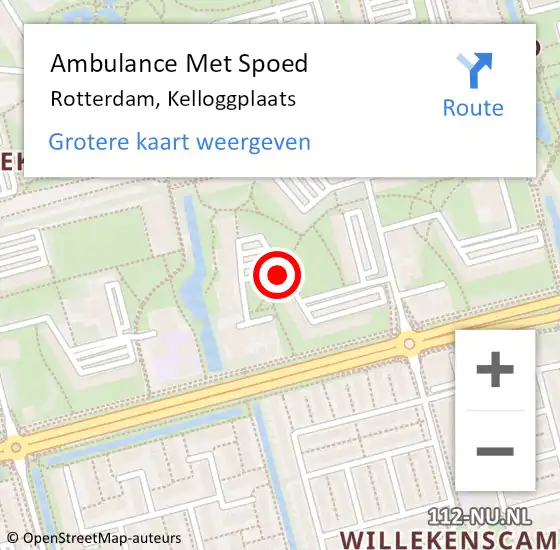 Locatie op kaart van de 112 melding: Ambulance Met Spoed Naar Rotterdam, Kelloggplaats op 13 februari 2018 07:51
